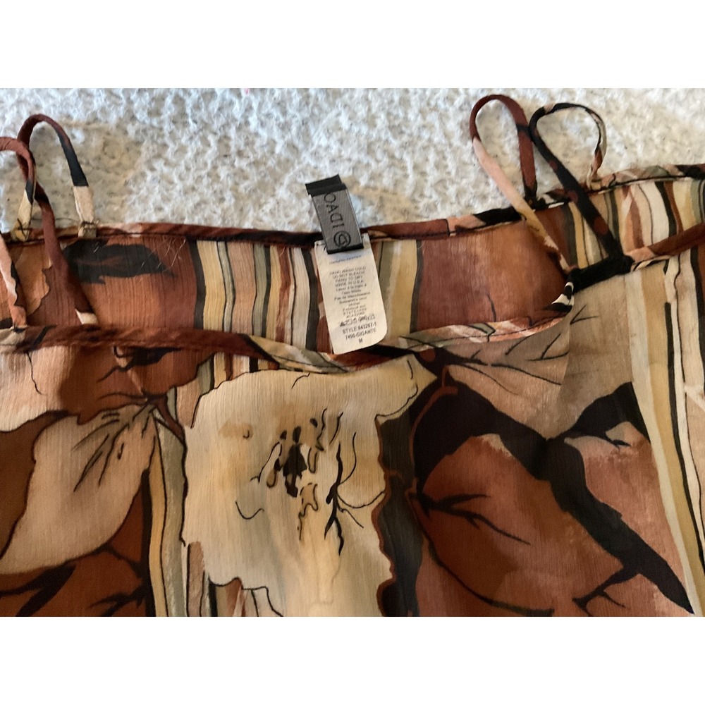 Idivo Cold Shoulder Blouse Womens Medium Brown Excellent Batwing Floral Striped - Picture 2 of 3